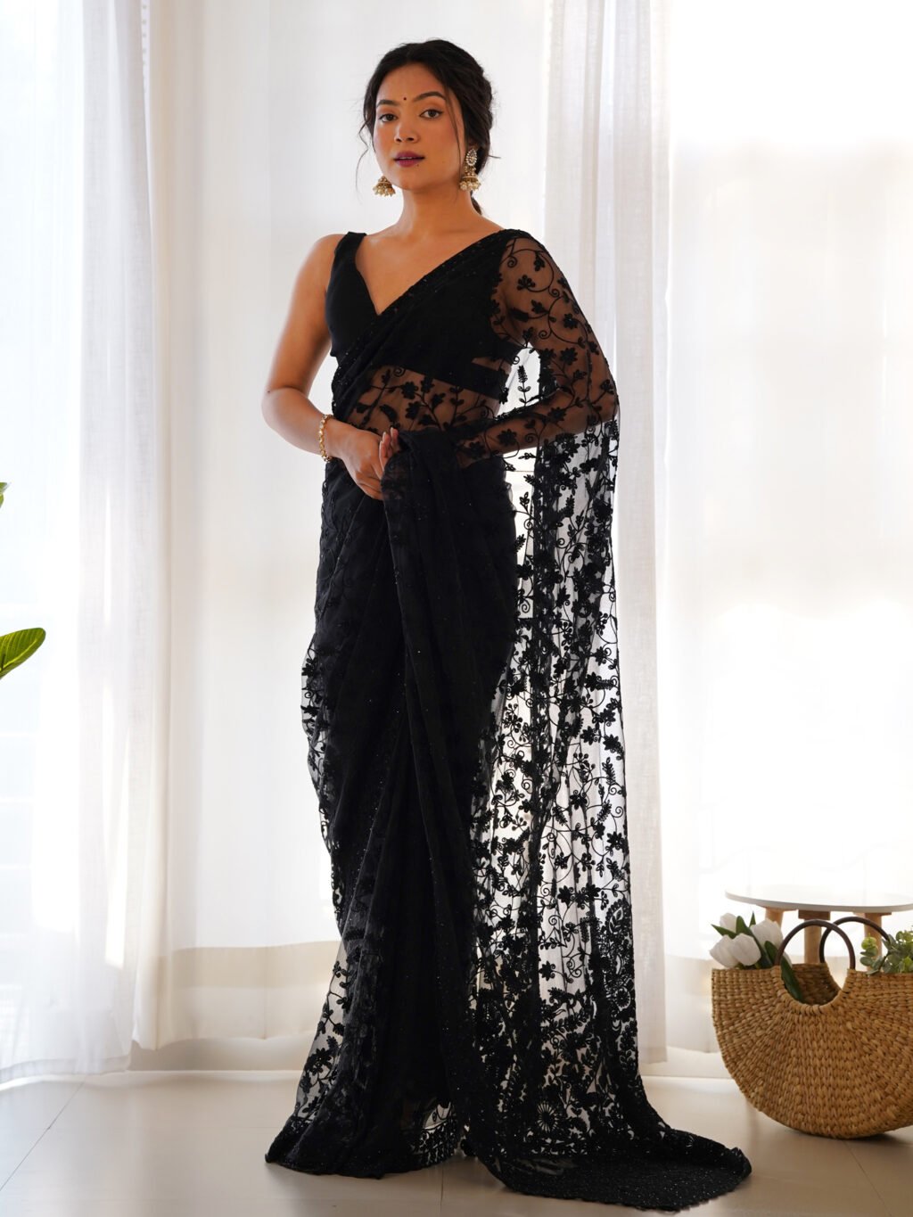 Exquisite Black Designer Zari Woven Unique Saree - Net Saree