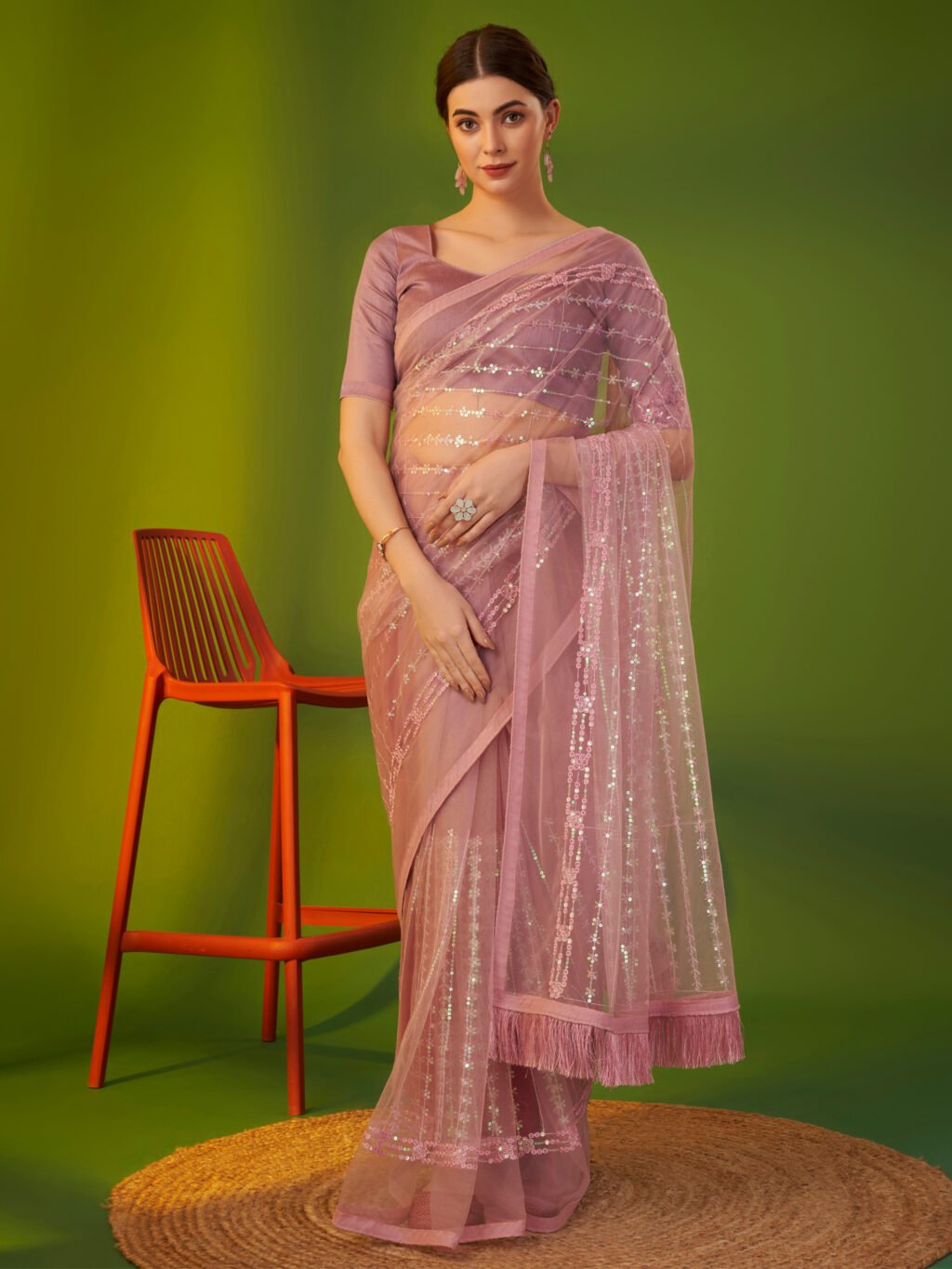 Opulent Mauve Designer Zari Woven Unique Saree - Net Saree