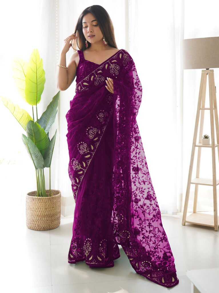 Opulent Magenta Designer Zari Woven Variant Saree - Net Saree