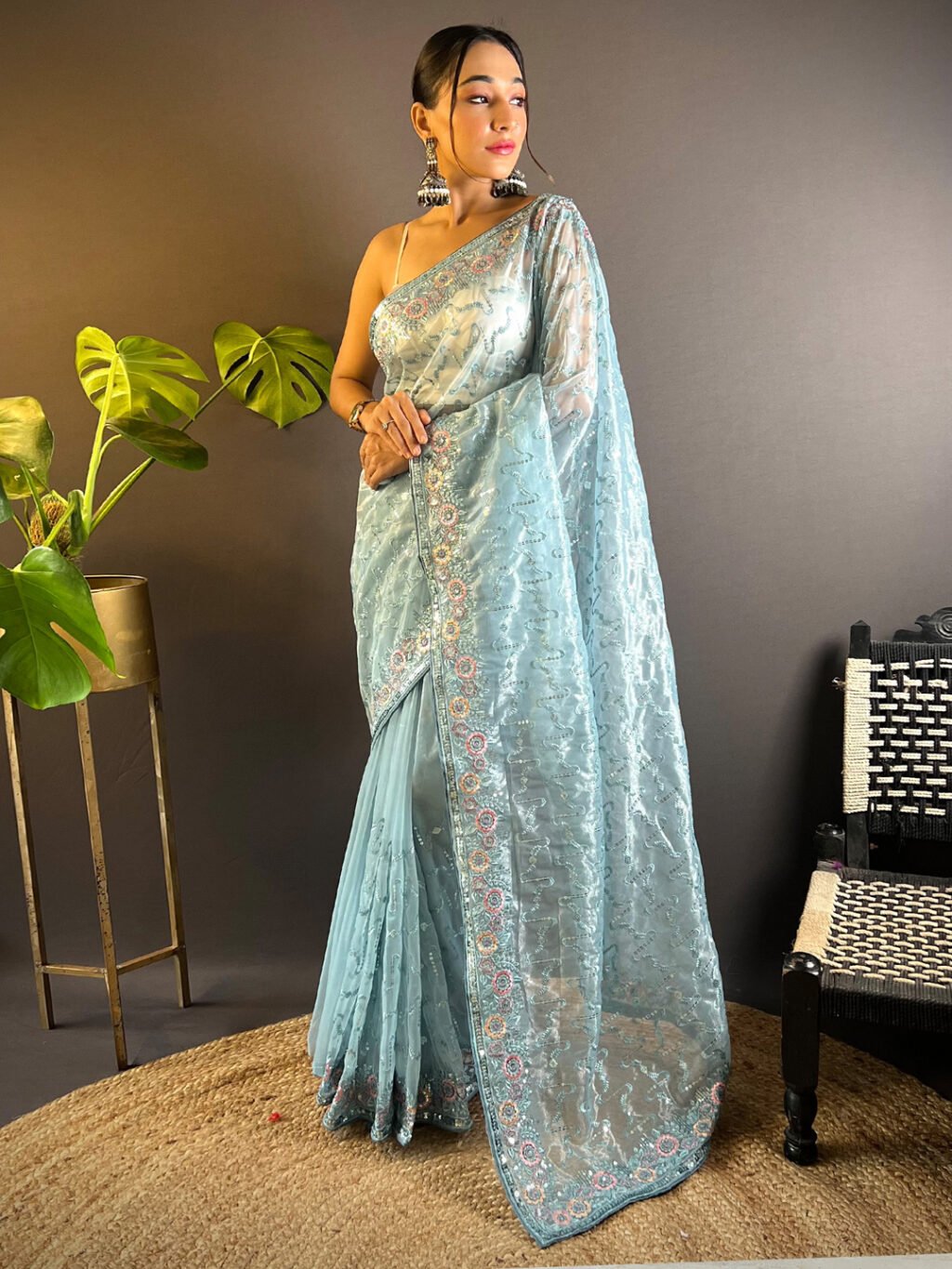 Opulent Light Blue Designer Tissue Saree - Sarees