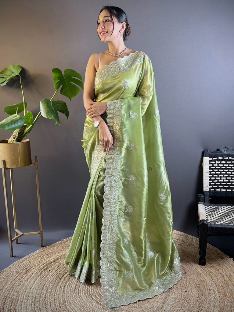 Light Green Designer Georgette Saree - Sarees