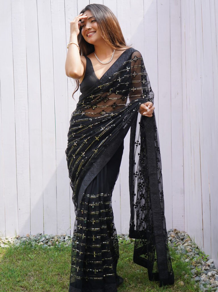 Regal Black Designer Zari Woven Saree - Net Saree