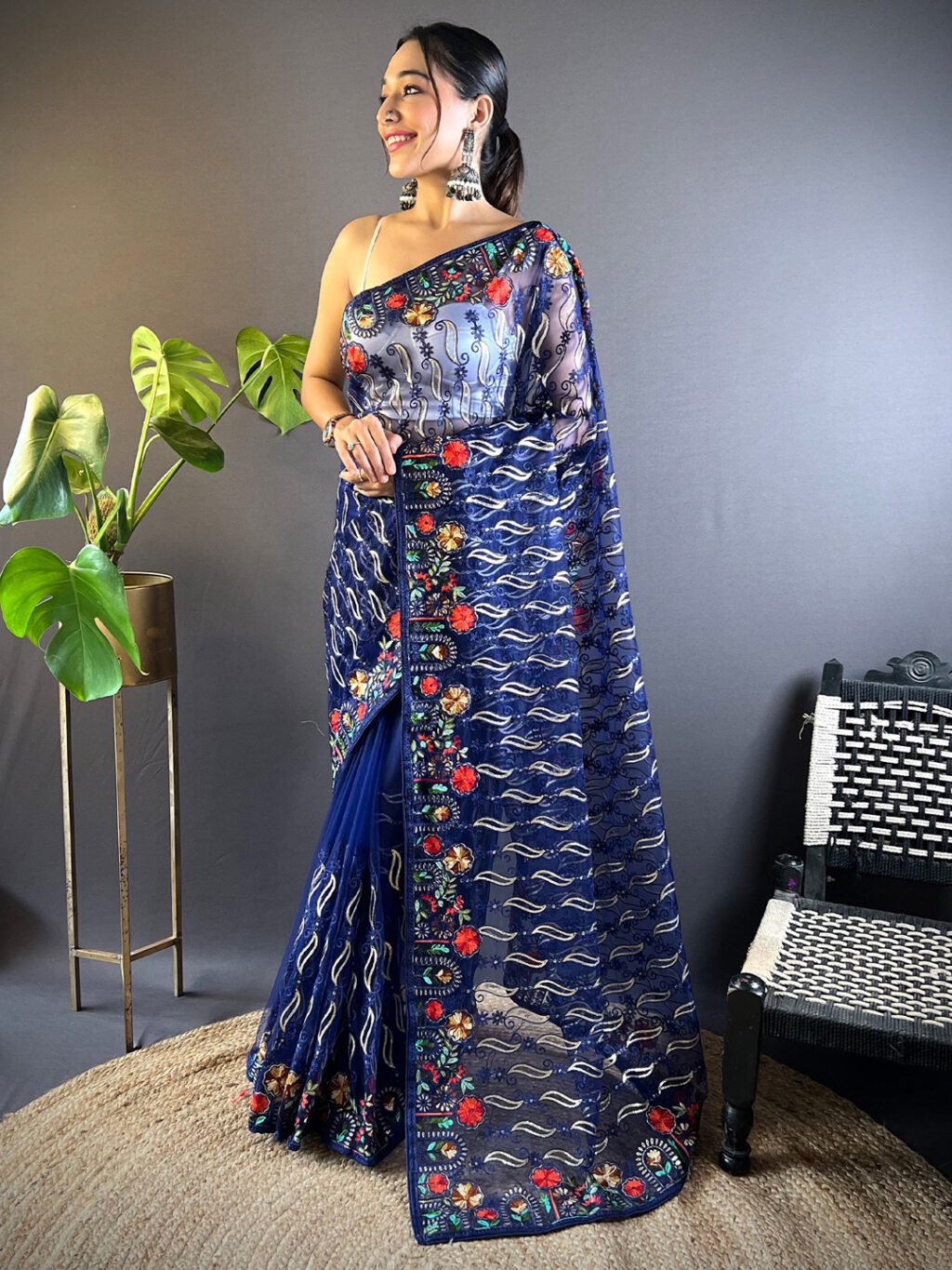 Heritage Navy Blue Designer Zari Woven Distinct Saree - Net Saree