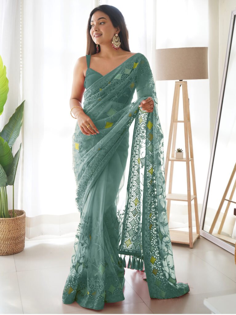 Heritage Teal green Designer Zari Woven Saree - Net Saree