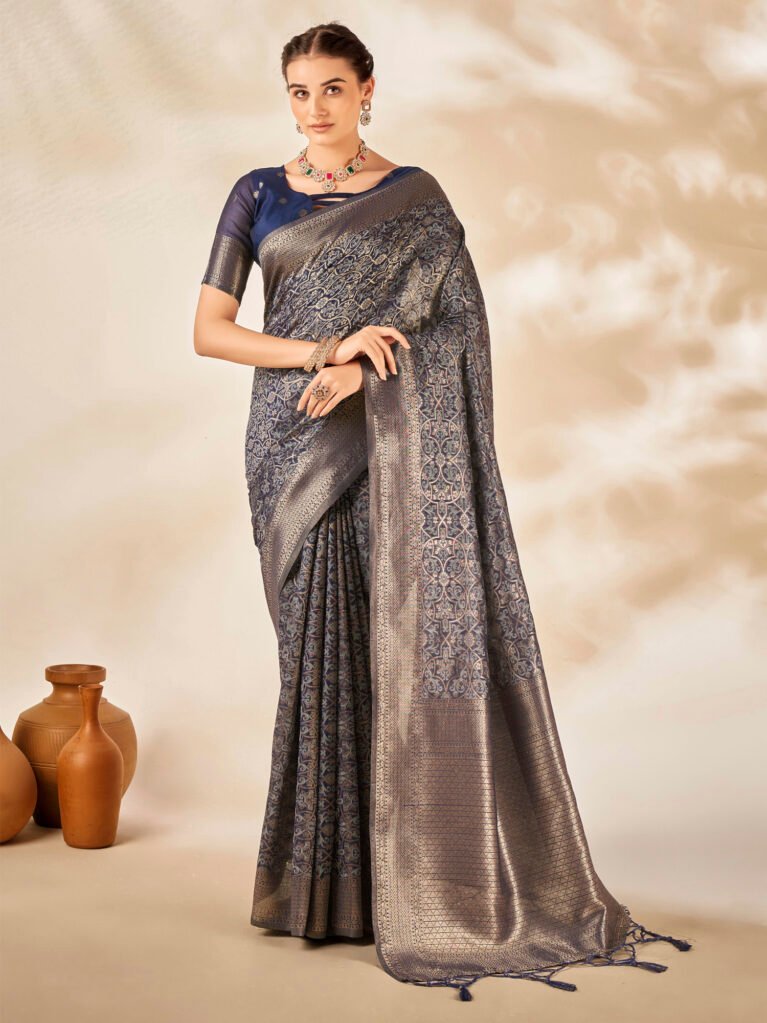 Navy Blue Kanjeevaram Silk Saree - Kanjeevaram Saree