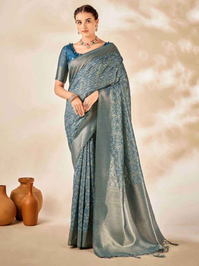 Teal Blue Kanjeevaram Silk Saree - Kanjeevaram Saree