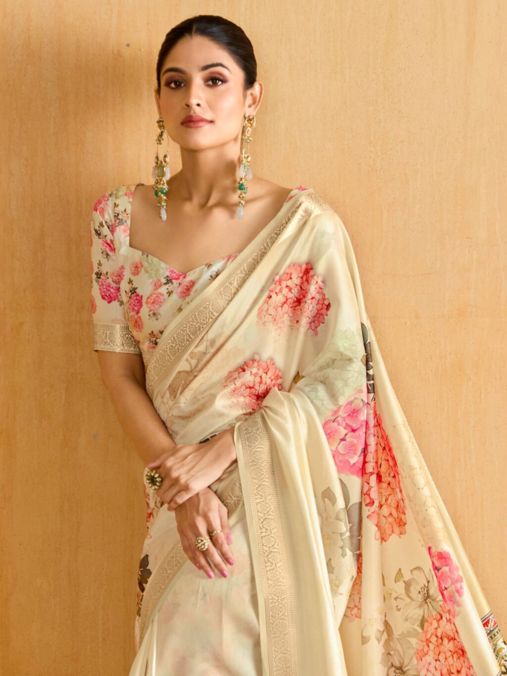 Cream Sarees available for online shopping