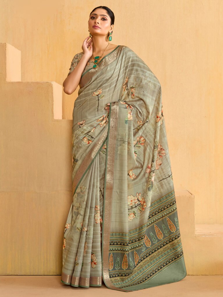 Sea Green Printed Silk  Saree - Sarees