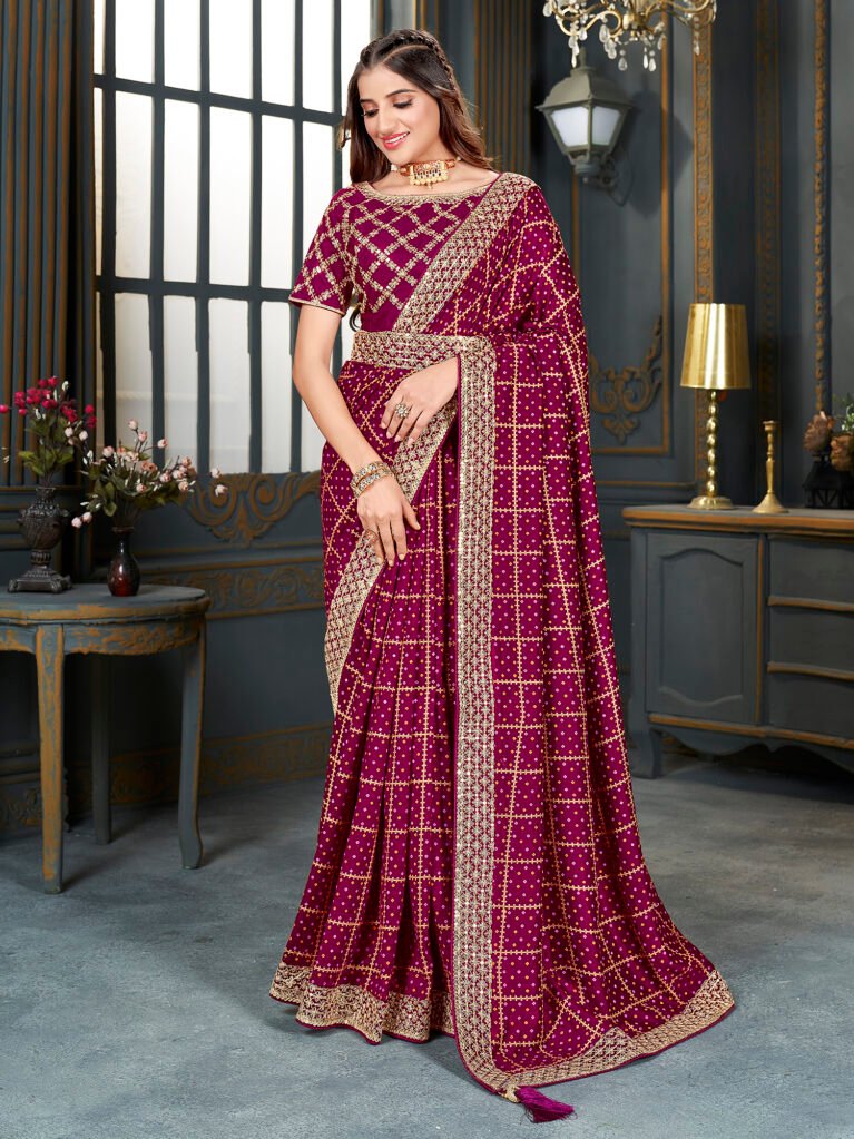 Opulent Magenta Bandhani Georgette Saree - Sarees
