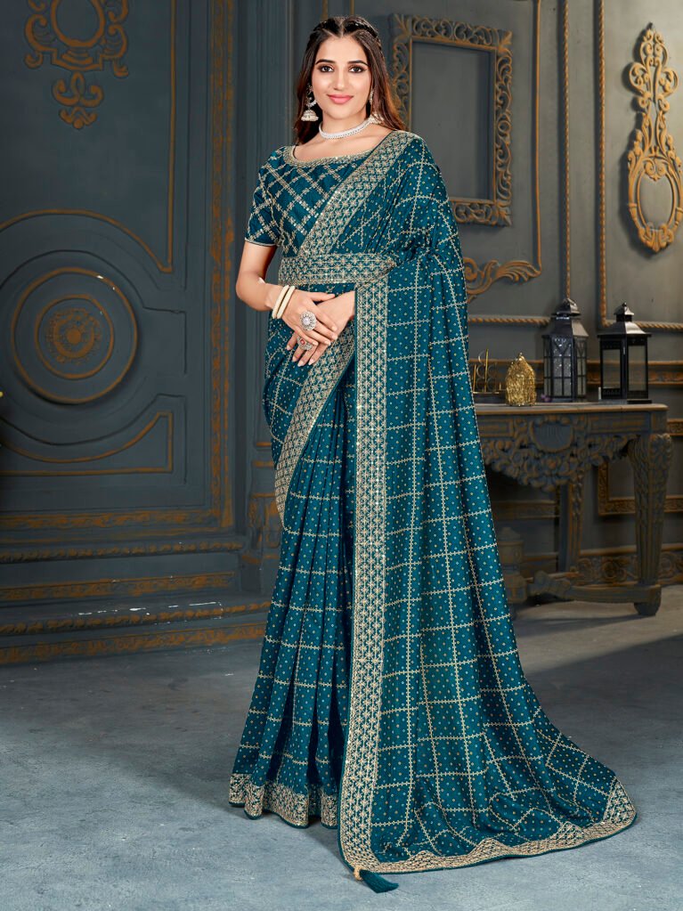 Regal Teal Blue Bandhani Georgette Saree - Sarees