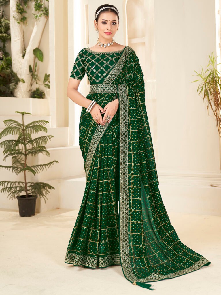 Graceful Green Bandhani Georgette Saree - Sarees