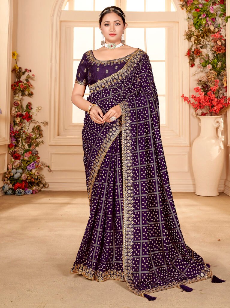 Exquisite Purple Bandhani Georgette Saree - Sarees