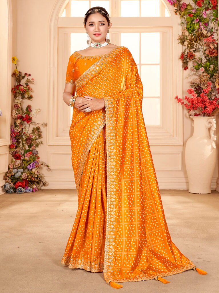 Opulent Yellow Bandhani Georgette Saree - Sarees