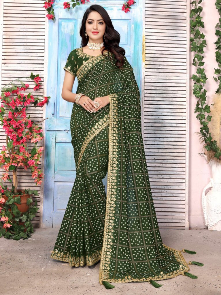 Radiant Green Bandhani Designer Georgette Saree - Sarees