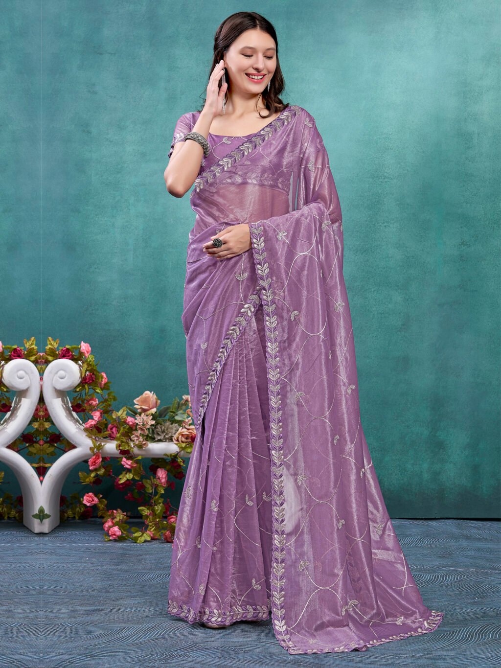 Opulent Mauve Organza Embroidery Saree - Organza Saree