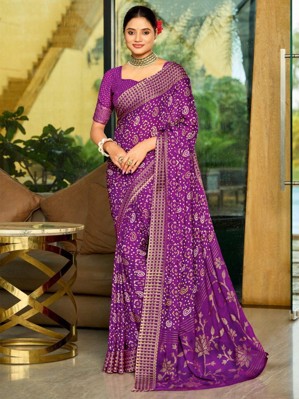 Timeless Purple Bandhani Print Saree - Printed Saree