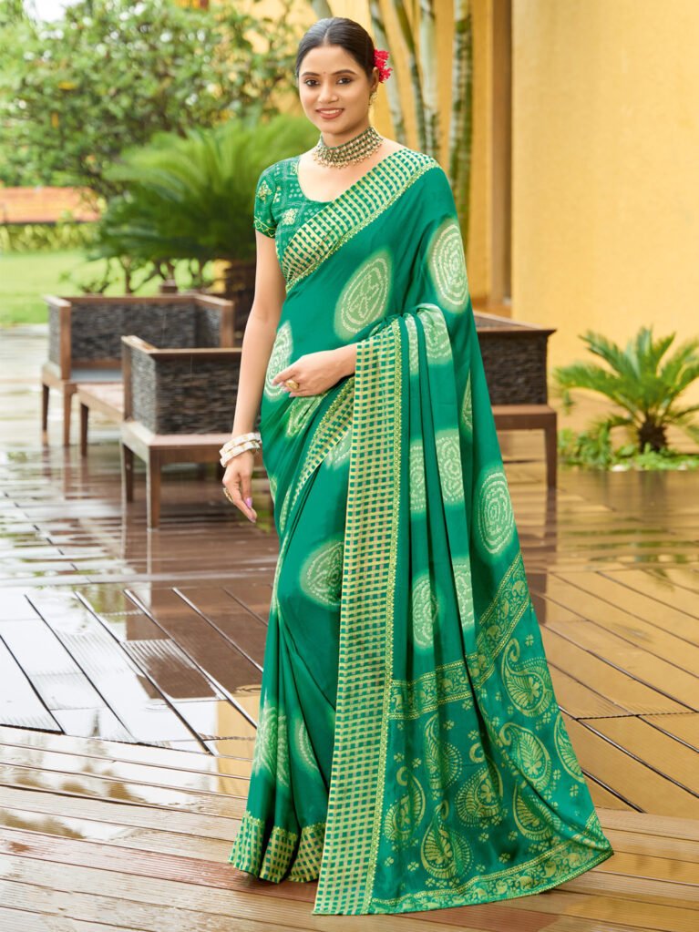 Elegant Teal green Bandhani Print Saree - Printed Saree