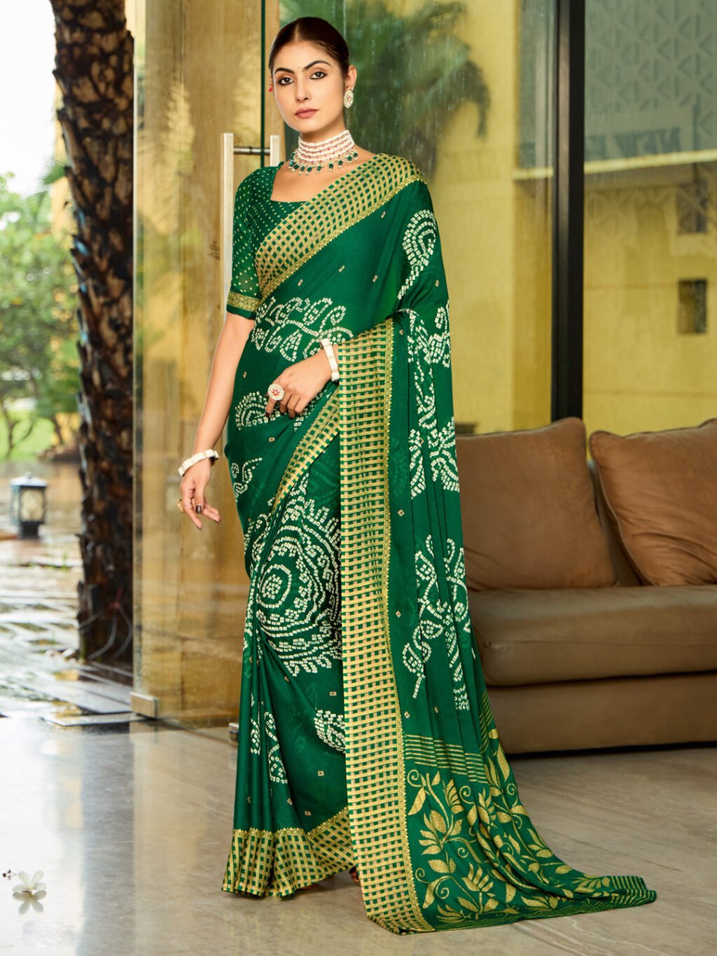 Timeless Green Bandhani Print Saree - Printed Saree