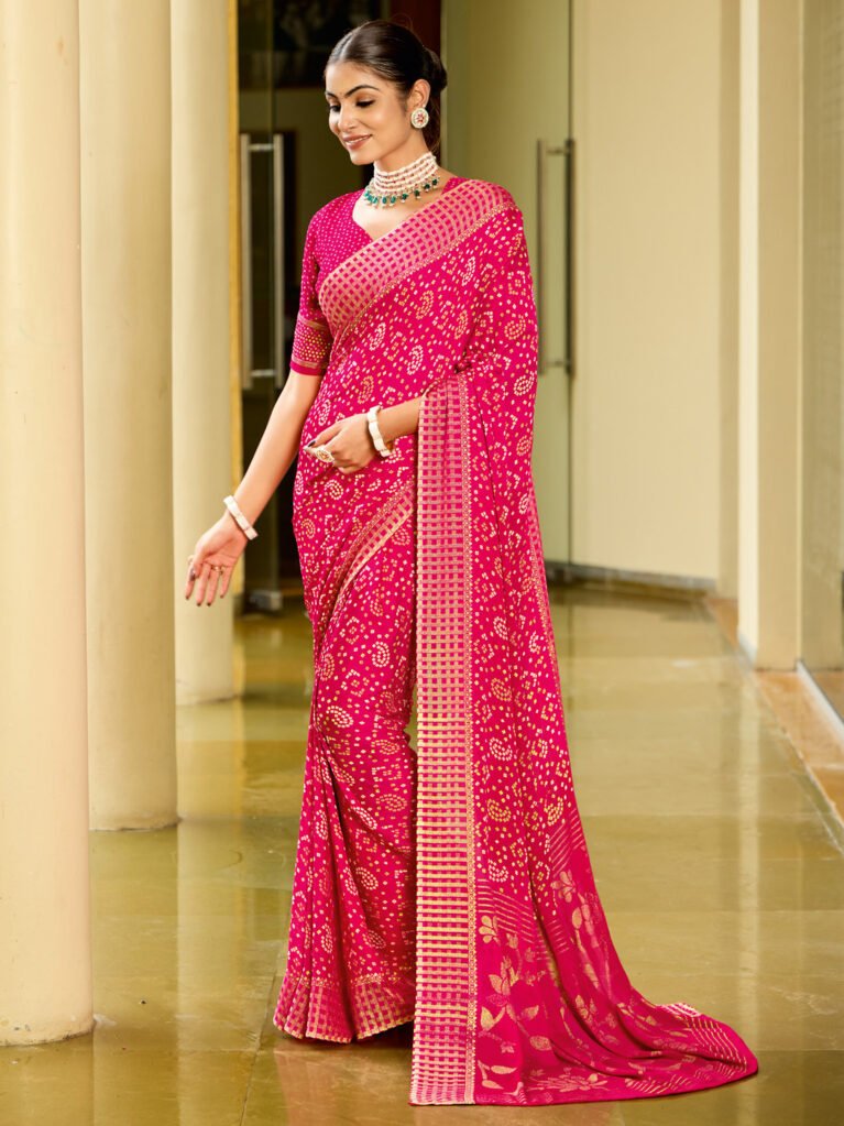 Pink Bandhani Print Saree - Printed Saree