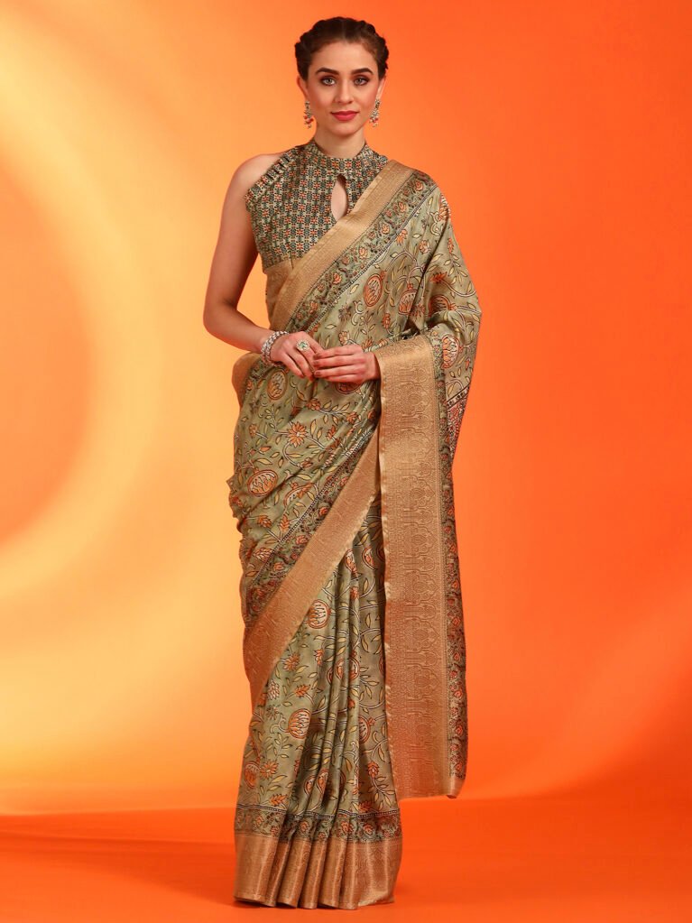 Elegant Olive Digital Print Saree - Sarees