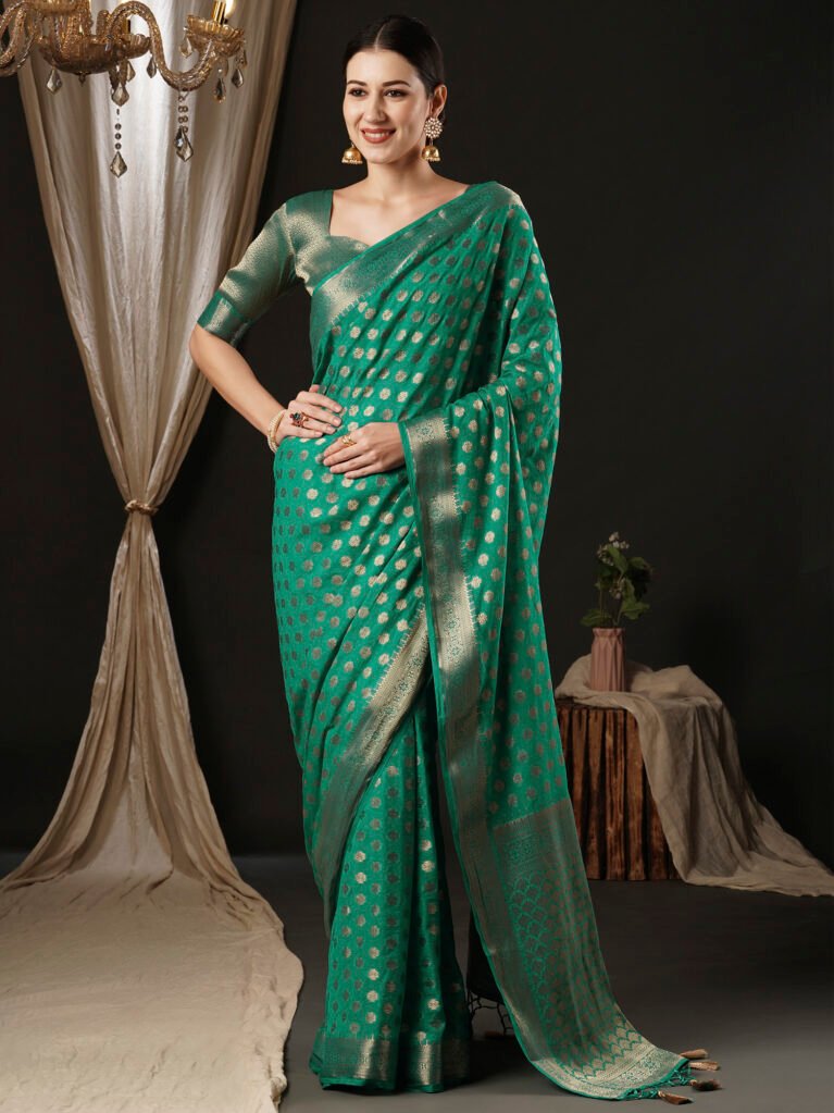 Banarasi Style Turquoise Georgette Saree - Banarasi Saree