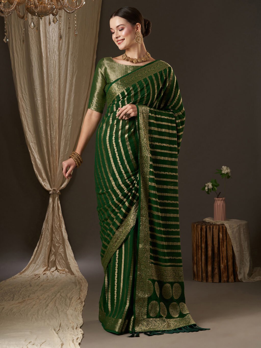 Timeless Green Banarasi Georgette Saree - Banarasi Saree