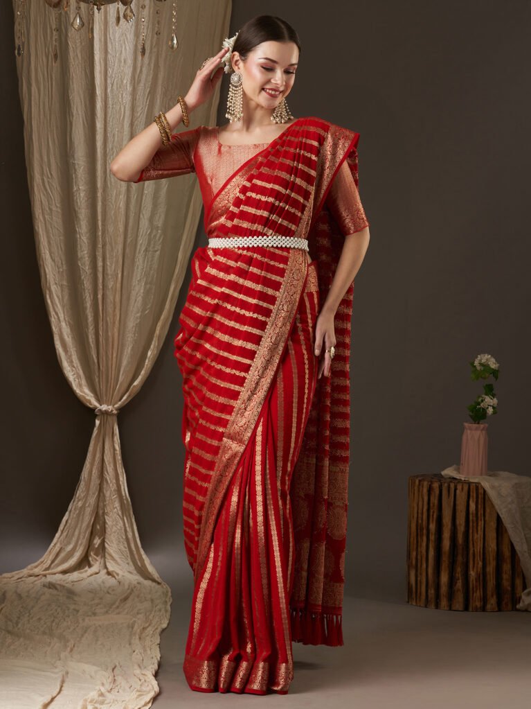 Regal Red Banarasi Georgette Saree - Banarasi Saree