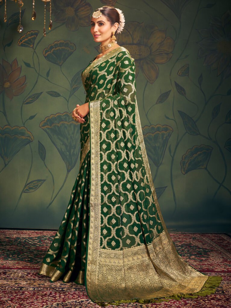 Green Banarasi Georgette Saree - Banarasi Saree