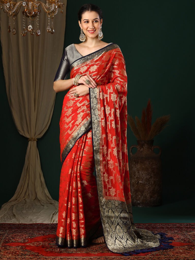 Opulent Red Banarasi Georgette Silk Saree - Banarasi Saree