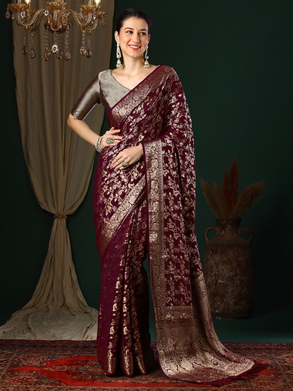 Timeless Magenta Banarasi Georgette Silk Saree - Banarasi Saree