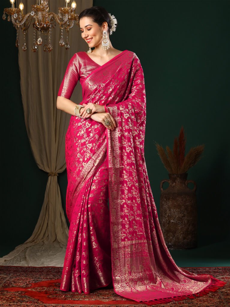 Opulent Pink Banarasi Georgette Saree - Banarasi Saree