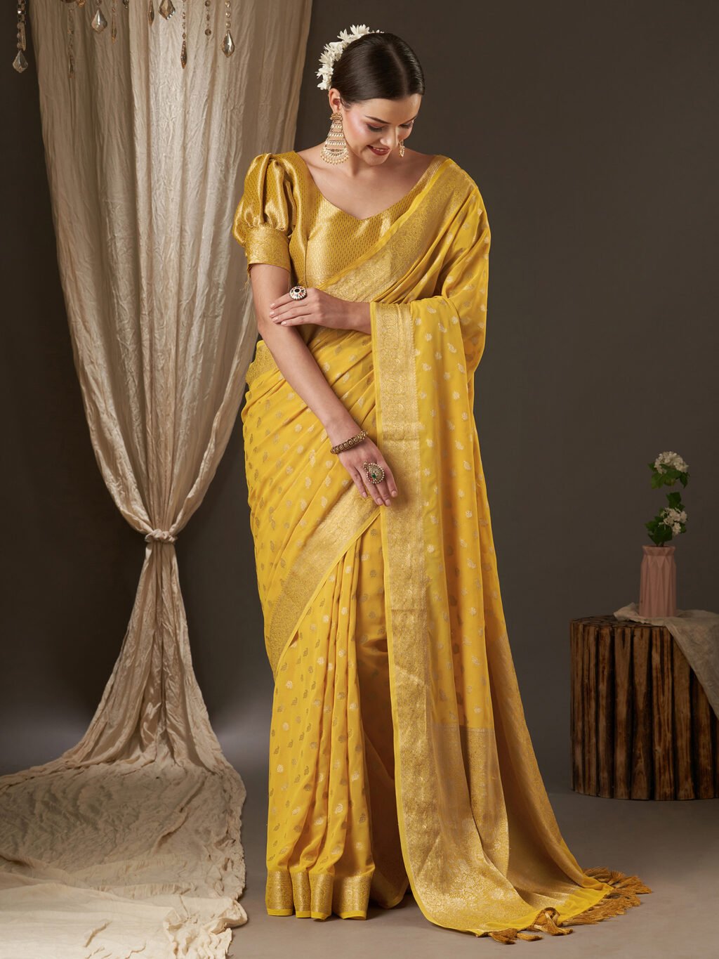 Elegant Yellow Kanjeevaram Georgette Saree - Georgette Saree