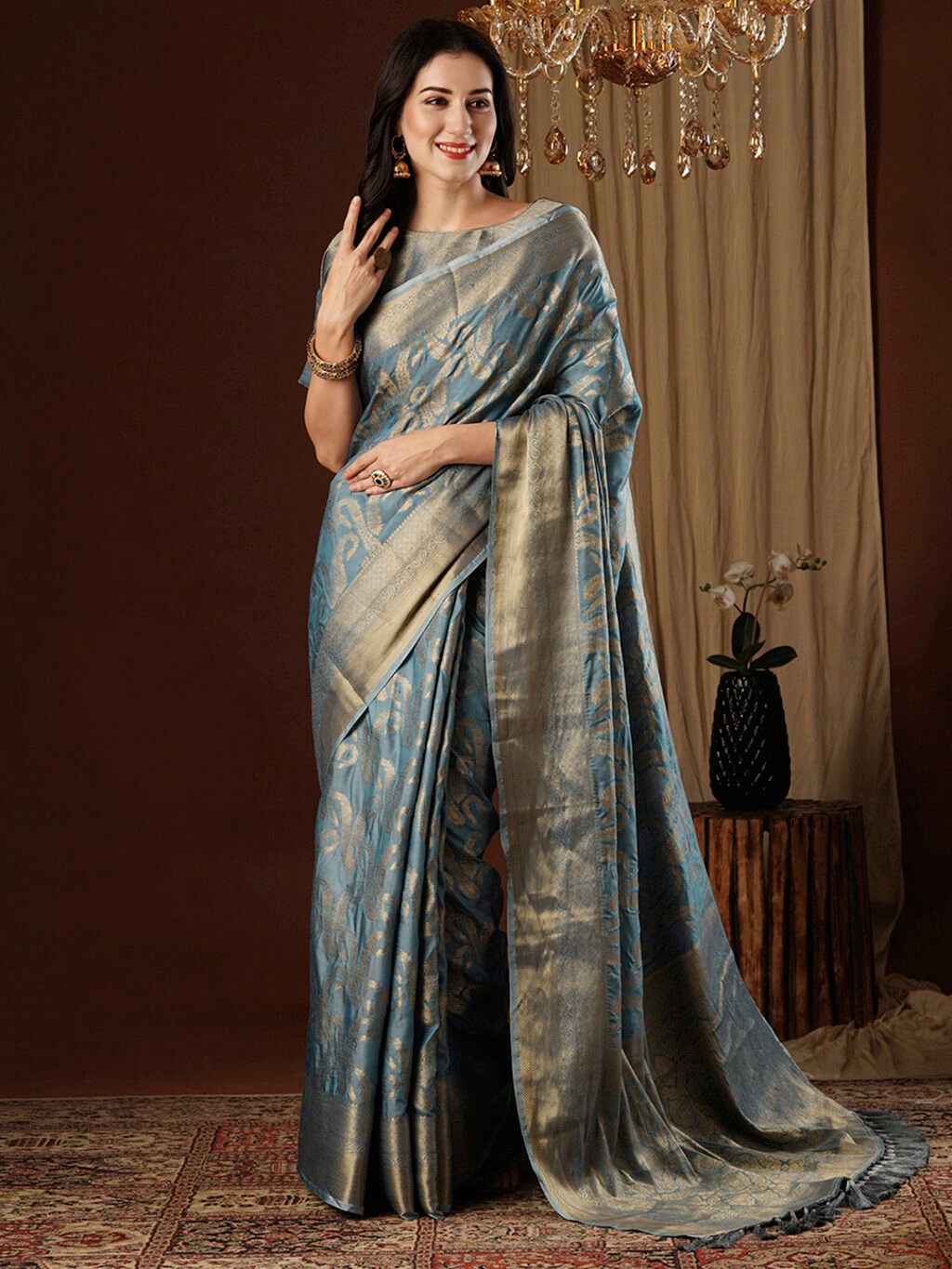 Elegant Blue Designer Banarasi Silk Saree - Sarees