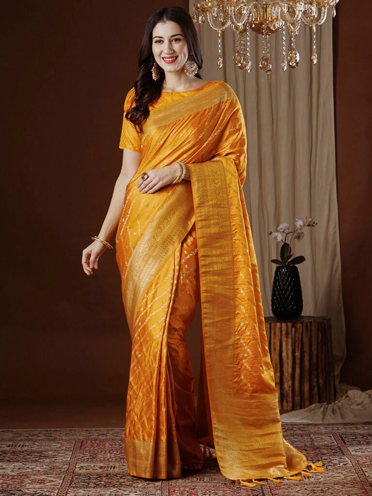 Timeless Yellow Satin Silk Saree - Sarees