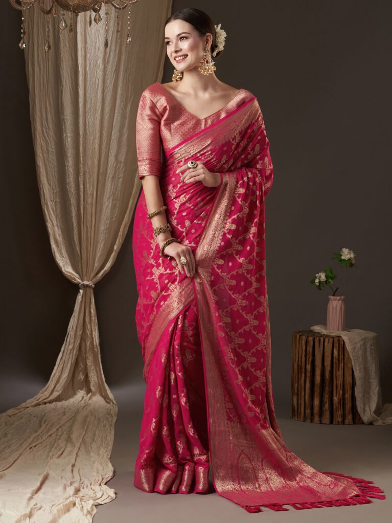 Heritage Pink Banarasi Georgette Saree - Banarasi Saree