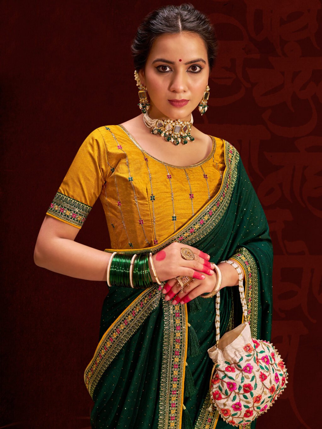 Exquisite Green Vichitra Silk Designer Saree - Sarees