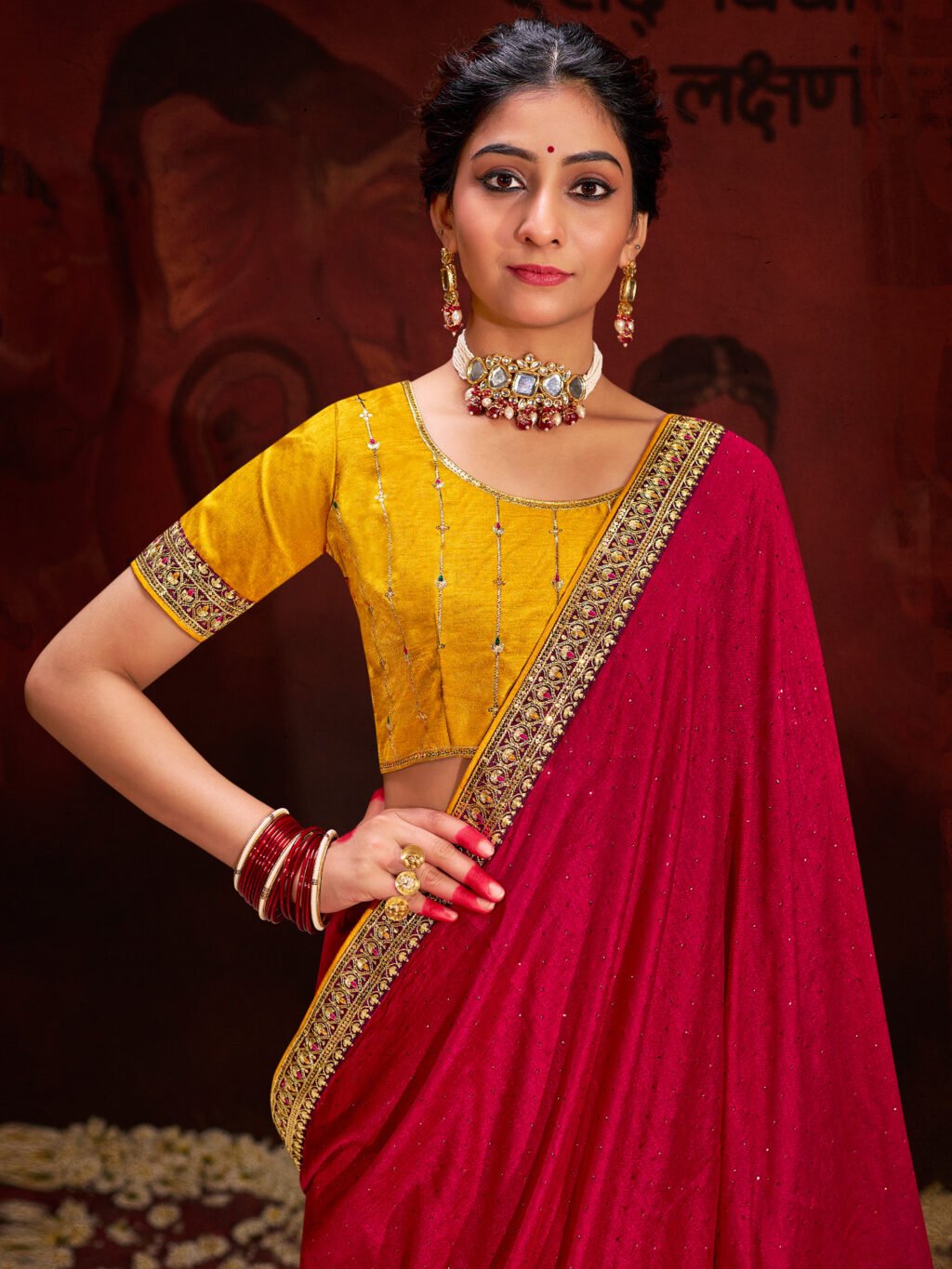 Regal Pink Vichitra Silk Designer Saree - Sarees