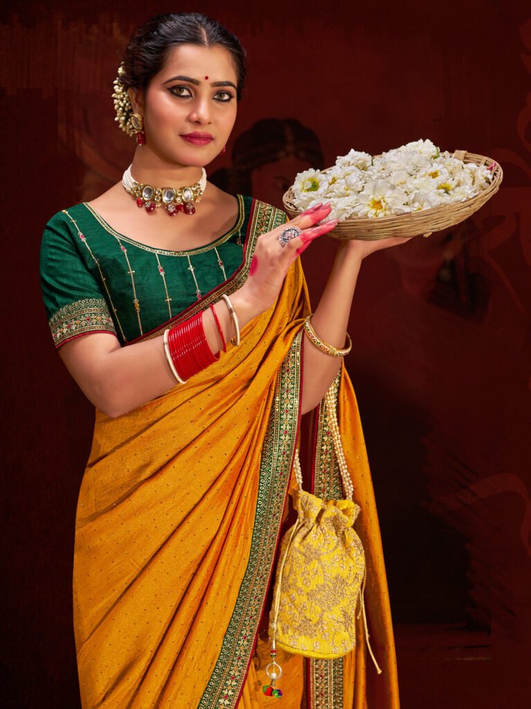 Radiant Yellow Vichitra Silk Designer Saree - Sarees