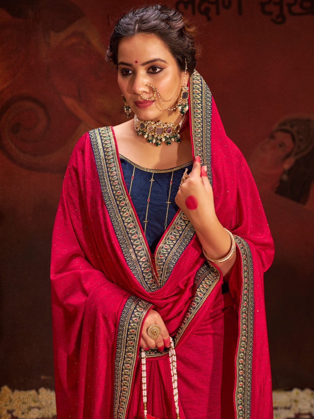 Heritage Pink Vichitra Silk Designer Saree - Sarees