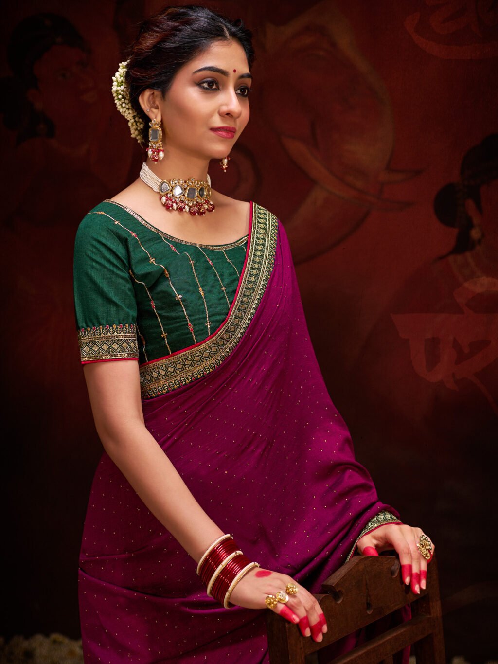 Regal Magenta Vichitra Silk Designer Saree - Sarees