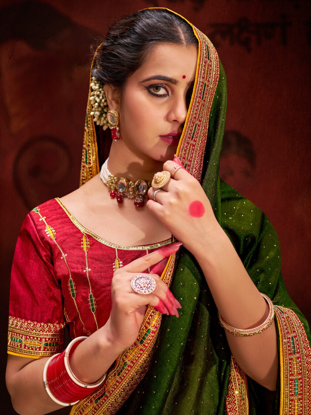 Olive Vichitra Silk Designer Saree - Sarees