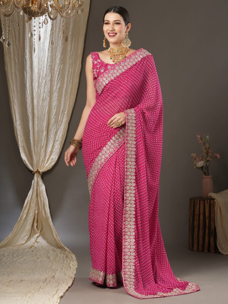 Elegant Pink Bandhani Georgette Saree - Georgette Saree