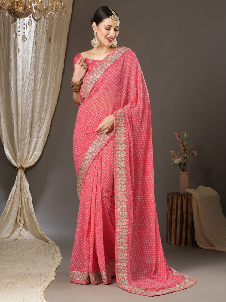 Bandhani Pink Georgette Saree - Georgette Saree