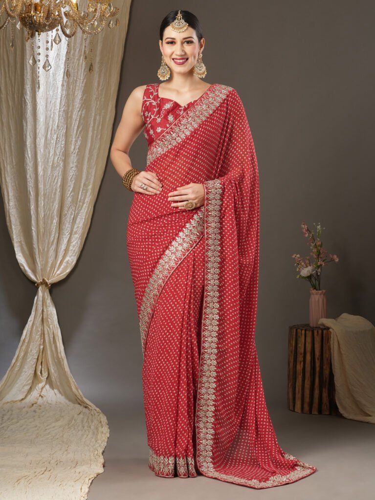 Bandhani Red Georgette Saree - Georgette Saree