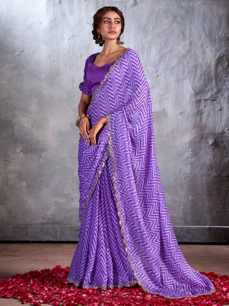 Exquisite Purple Sheer Chiffon Lightweight Weave Saree - Chiffon Saree
