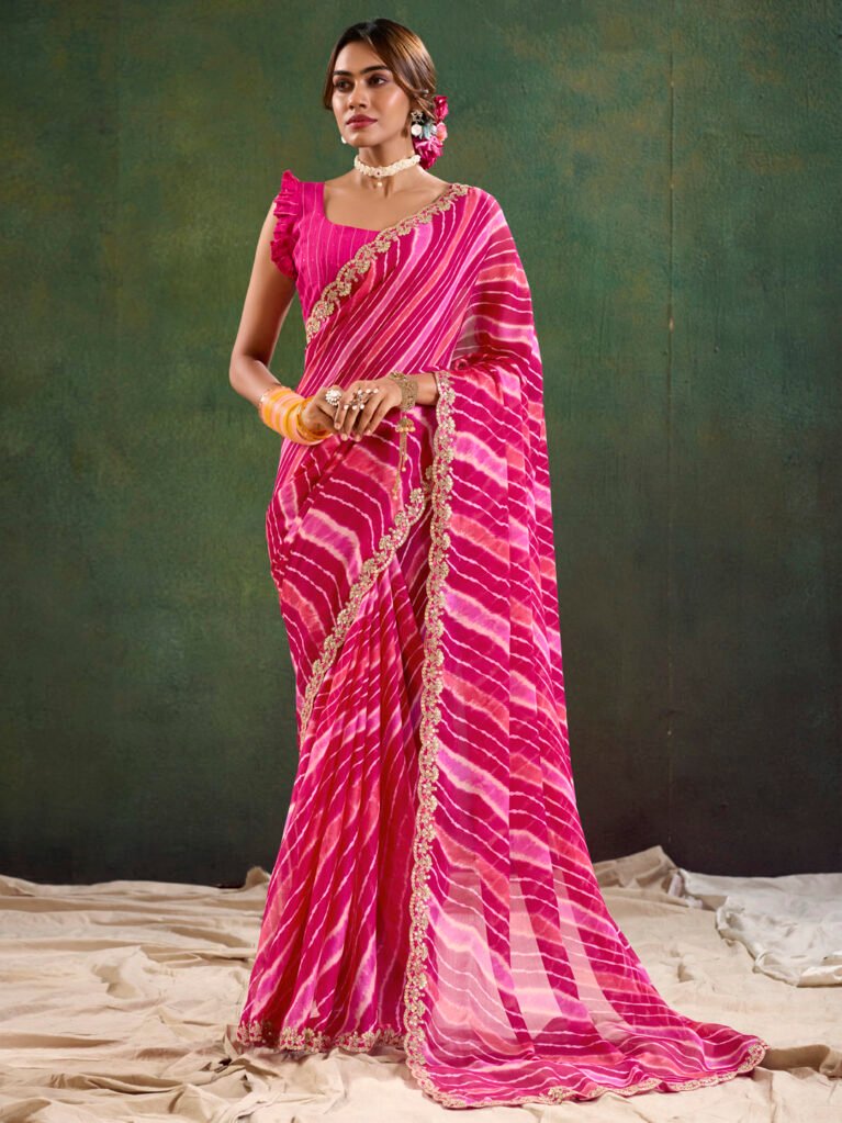 Pink Sheer Chiffon Lightweight Weave Saree - Chiffon Saree