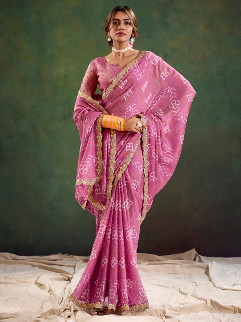 Radiant Mauve Sheer Chiffon Floral Saree - Chiffon Saree