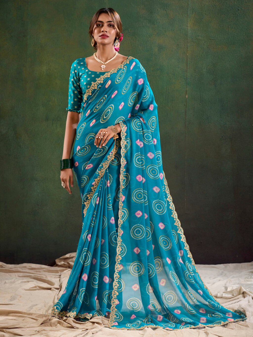Light Blue Sheer Chiffon Lightweight Saree - Chiffon Saree