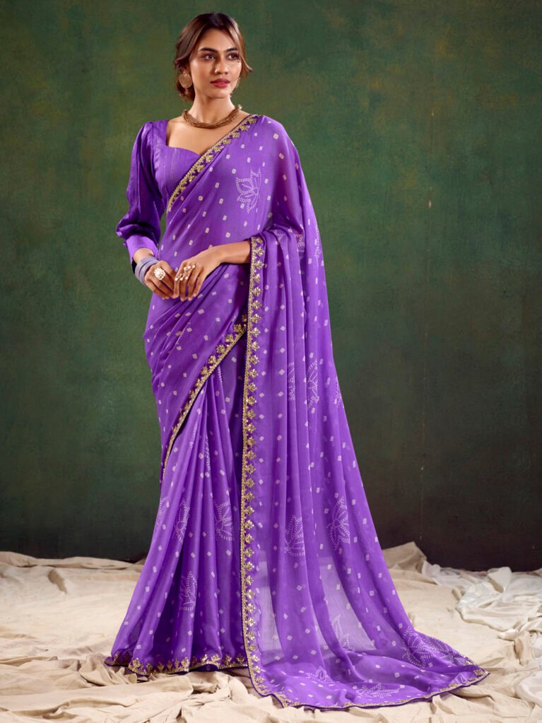Elegant Purple Sheer Chiffon Lightweight Saree - Chiffon Saree