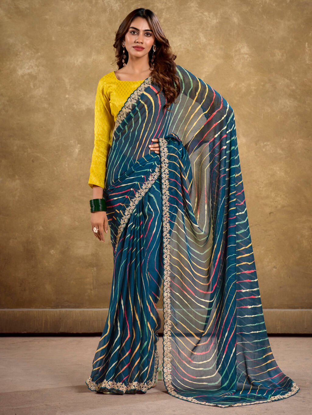 Teal Blue Sheer Chiffon Lightweight Saree - Chiffon Saree